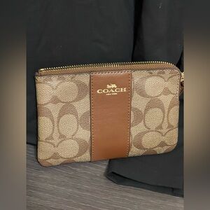 Vintage Coach Tan and Brown Signature Wristlet